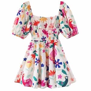 Sincerely Ours Arnette Dress Floral Puff Sleeve Mini Pretty Peacock Size Large